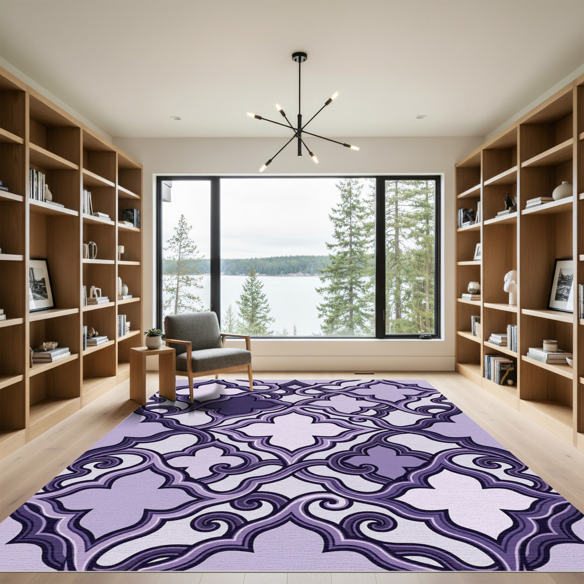 Elegant Purple Ornate Quatrefoil Damask Rug