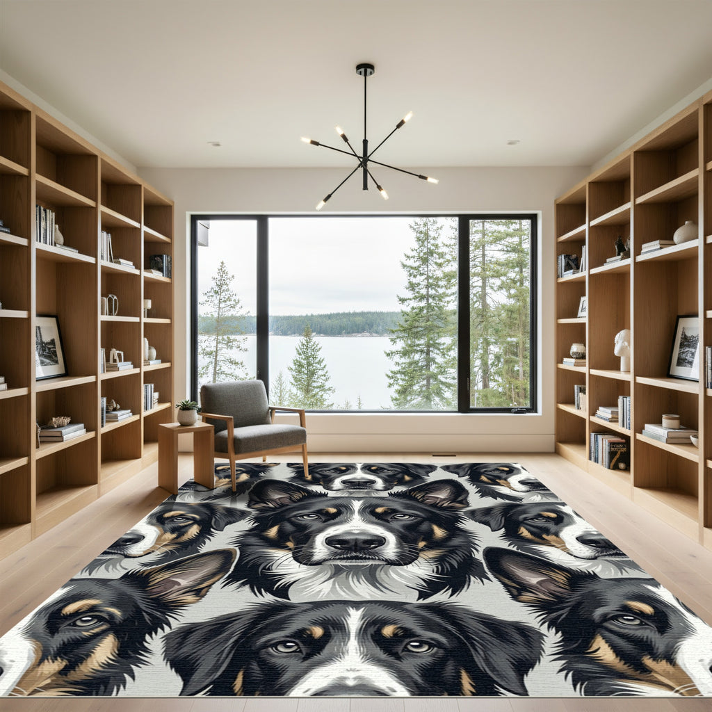 Tri-Color Border Collie Portrait Repeating Rug