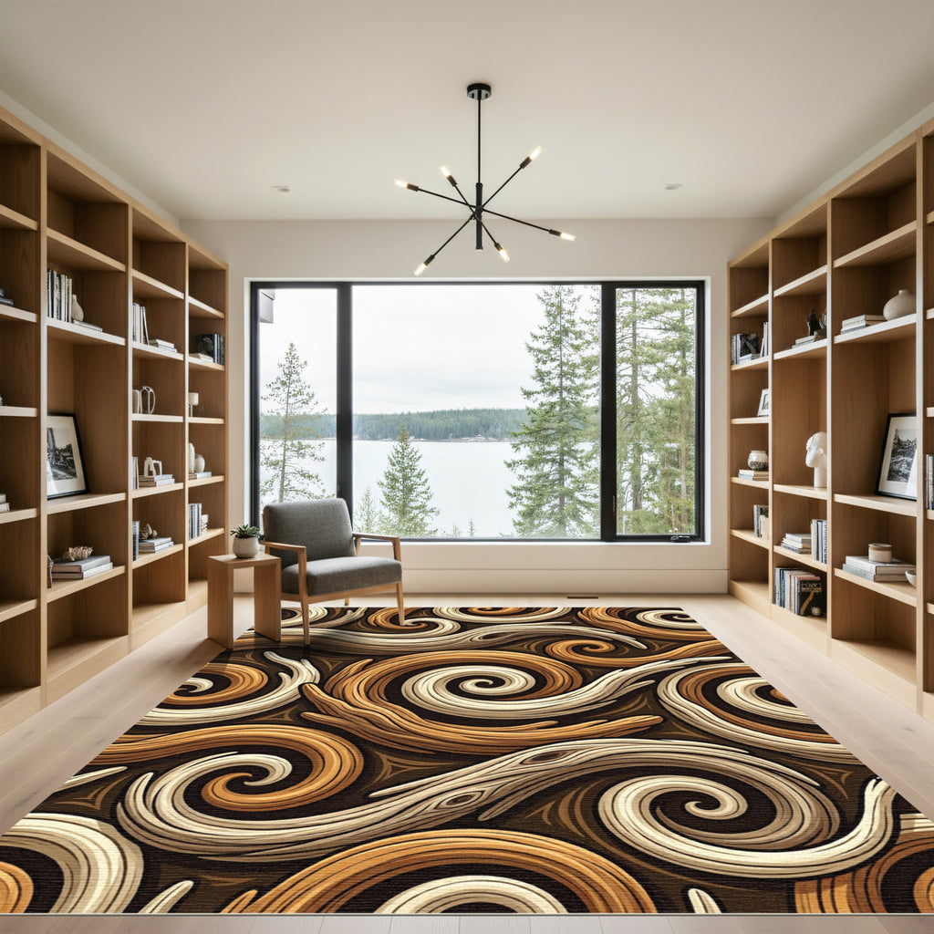 Earthy Swirl Wood Grain Surface Rug