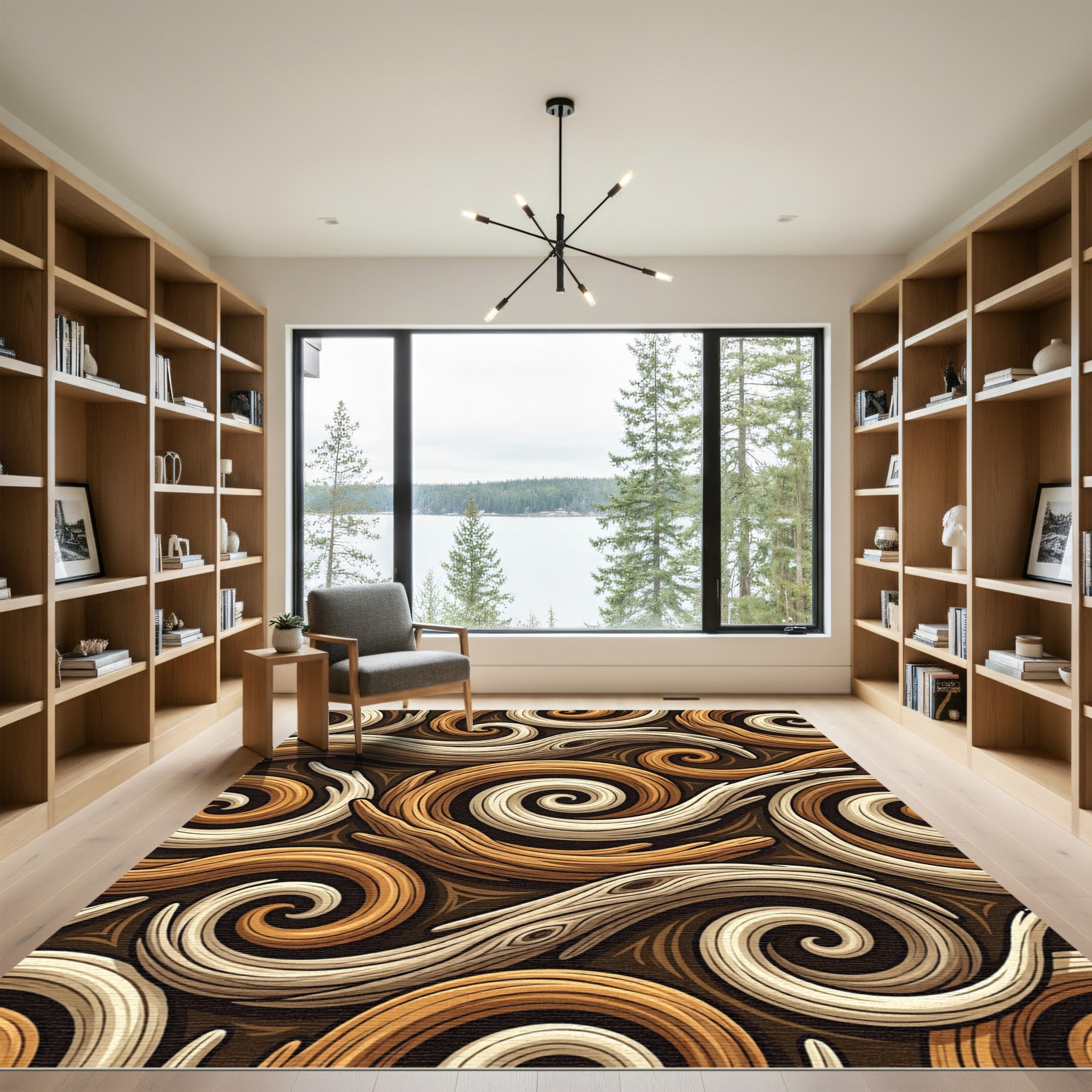 Earthy Swirl Wood Grain Surface Rug