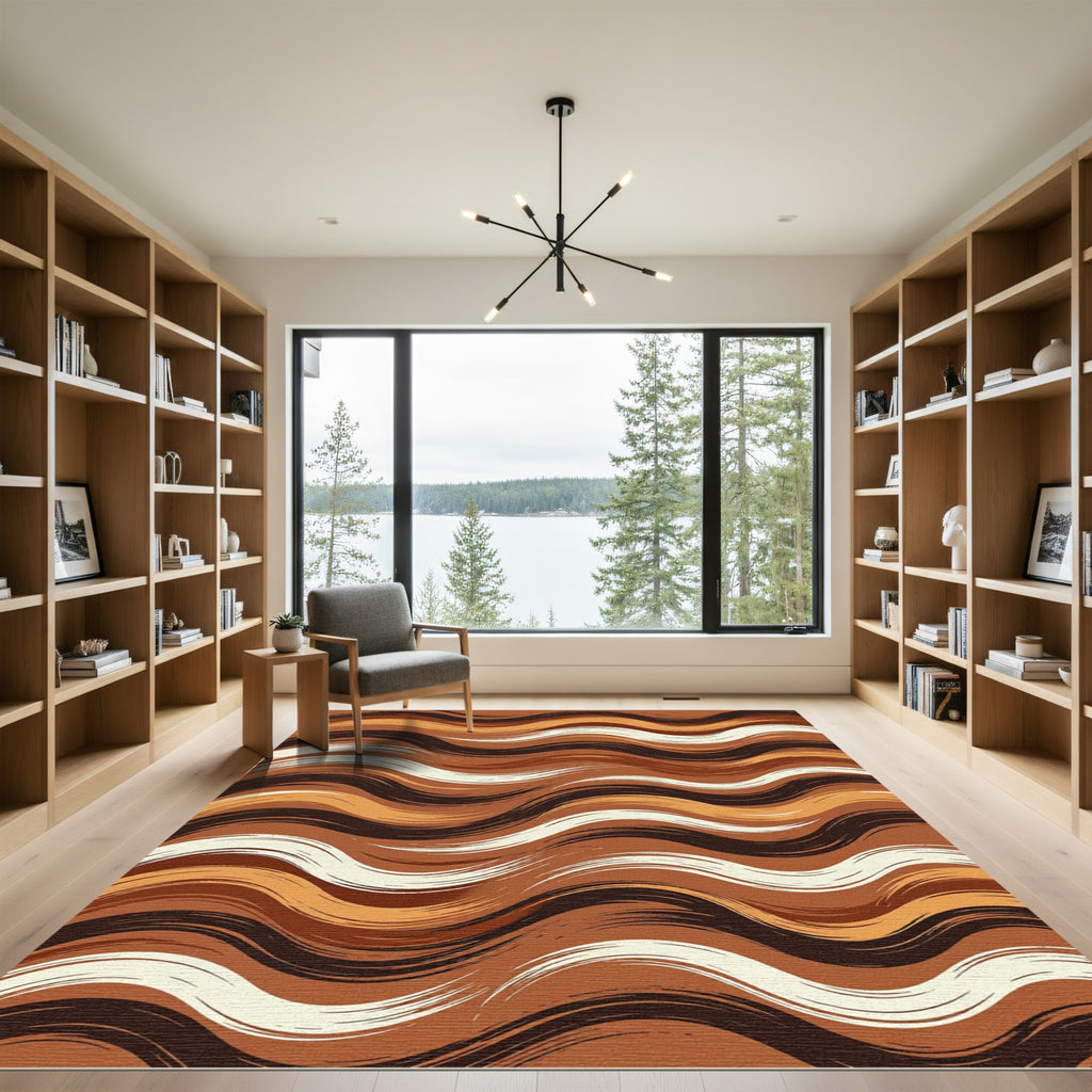 Earthy Brown Brushstroke Waves Rug