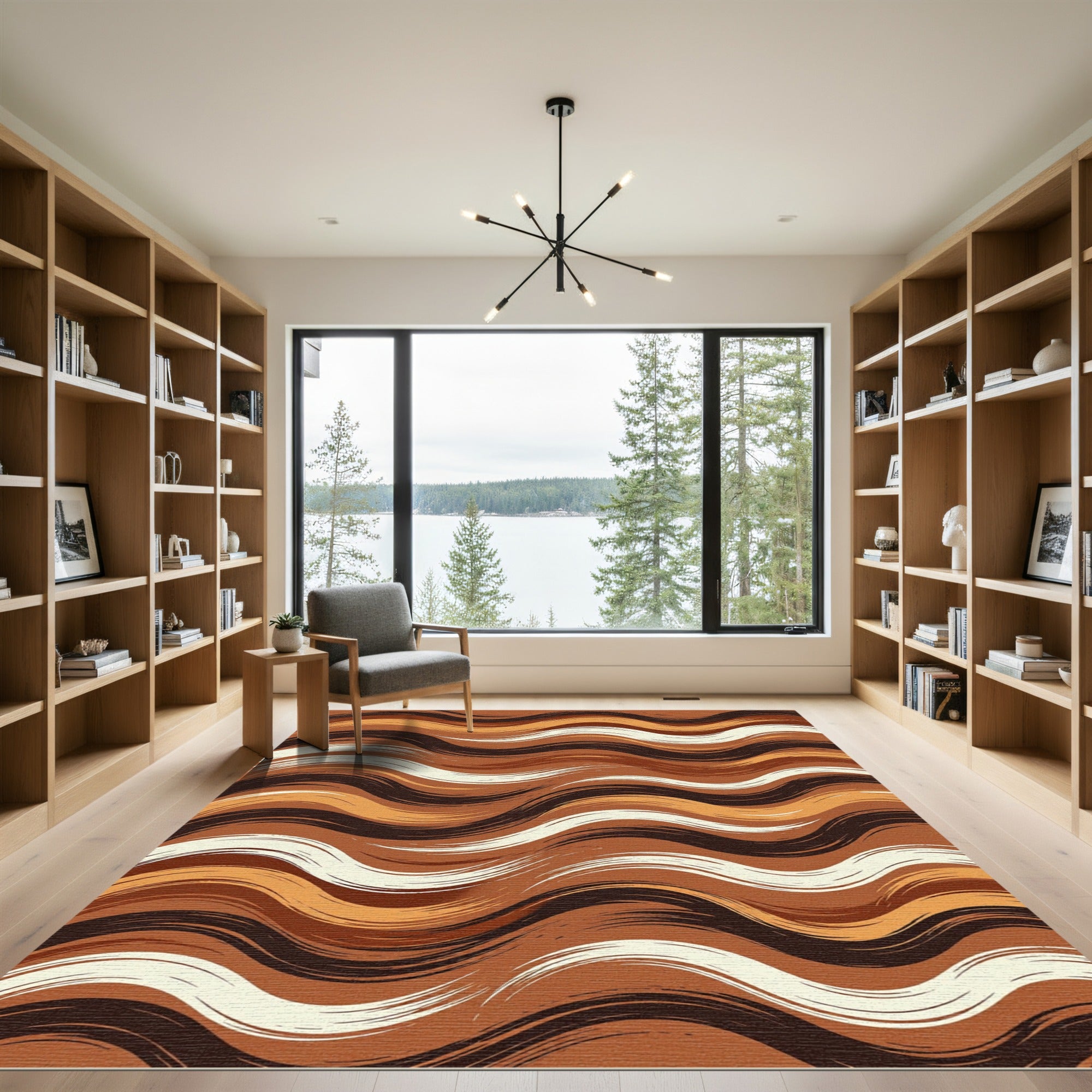 Earthy Brown Brushstroke Waves Rug