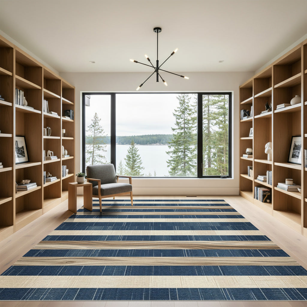 Textured Indigo and Wood Grain Stripe Rug