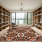 Autumnal Terracotta Floral Sunburst Medallion Rug