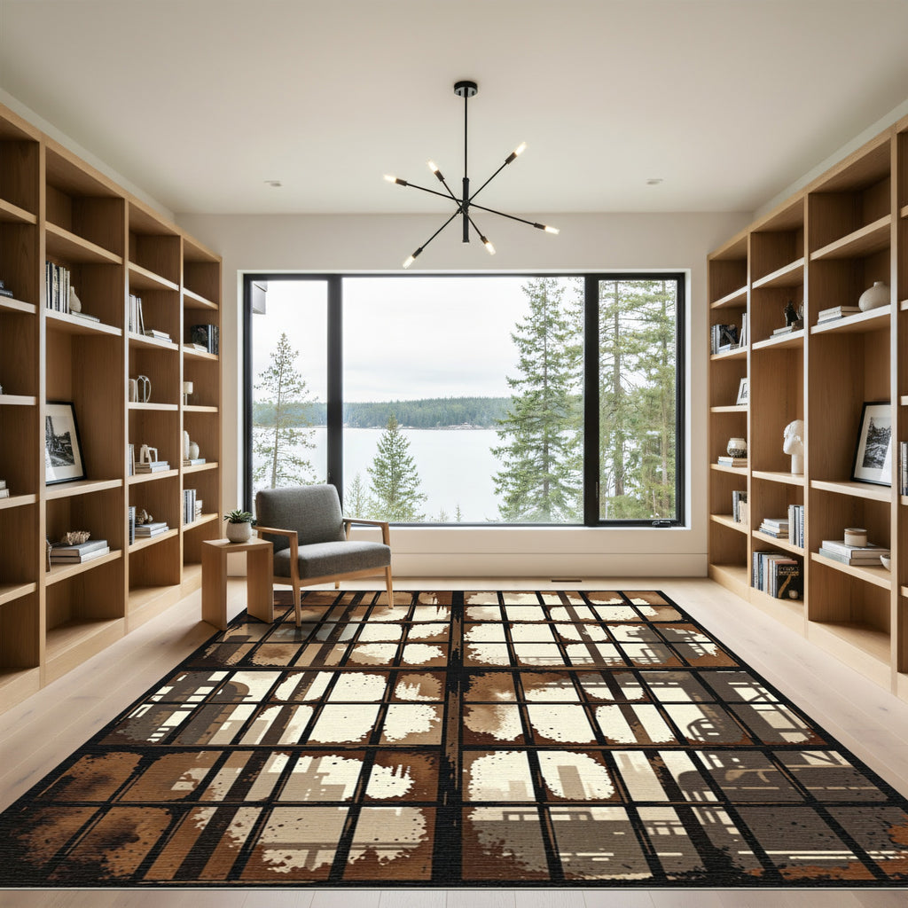 Industrial Cityscape Grunge Window View Rug