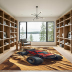 Dynamic Red Monster Truck Desert Rally Rug