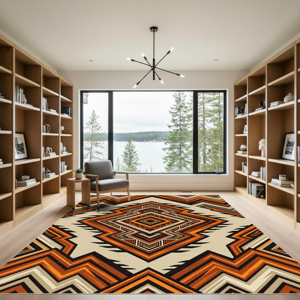 Bold Terracotta Geometric Aztec Diamond Rug