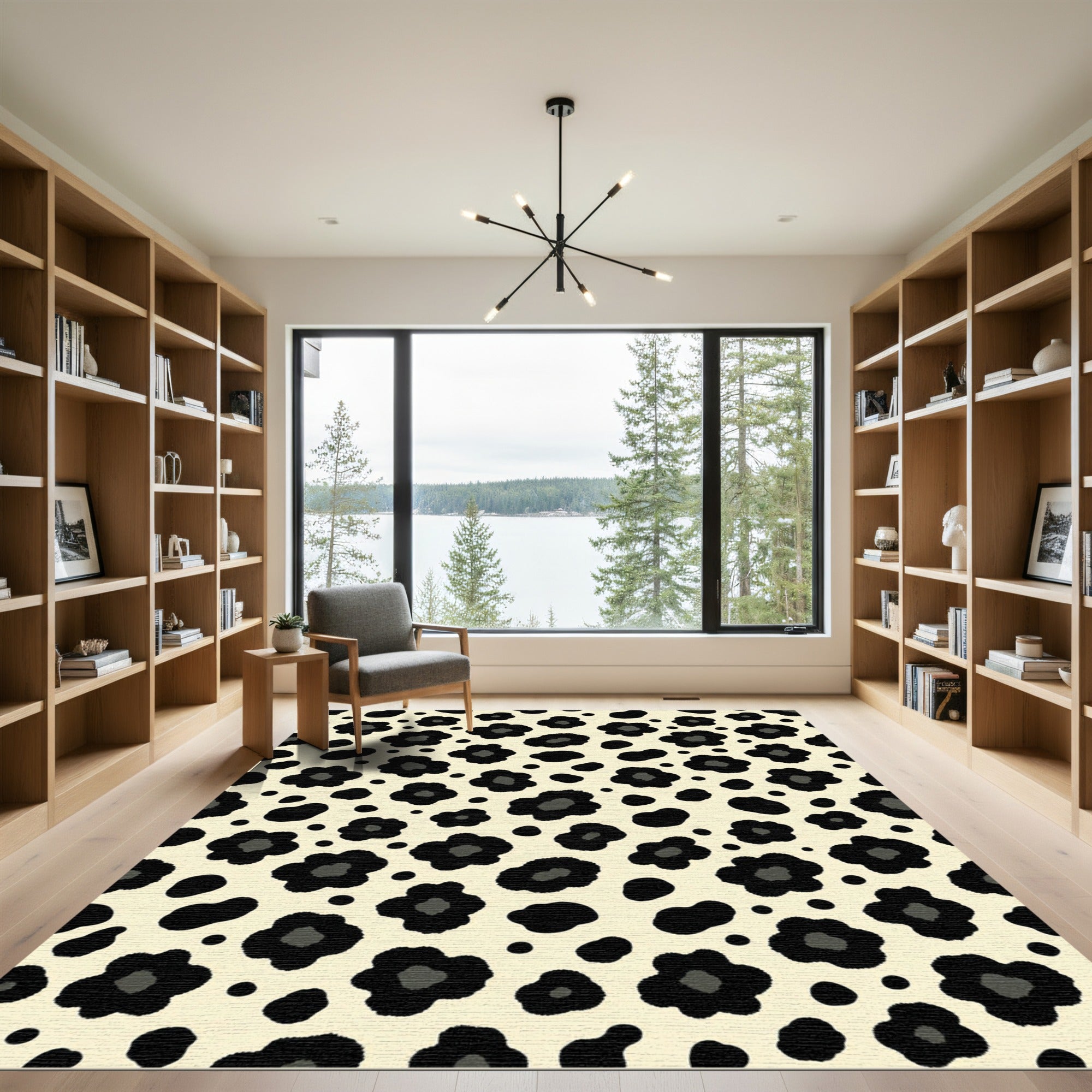 Cream Black Floral Spots Rug