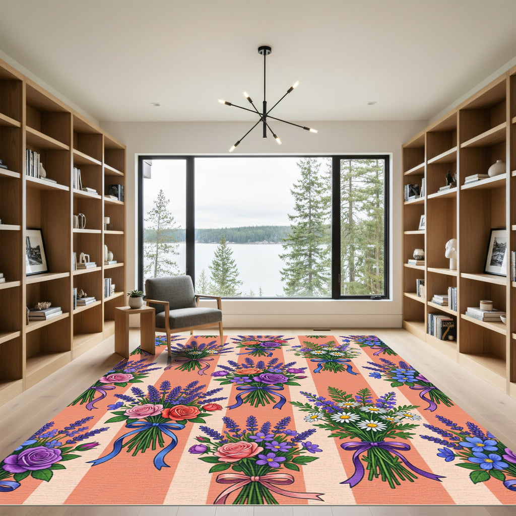 Lavender Rose Daisy Garden Striped Rug
