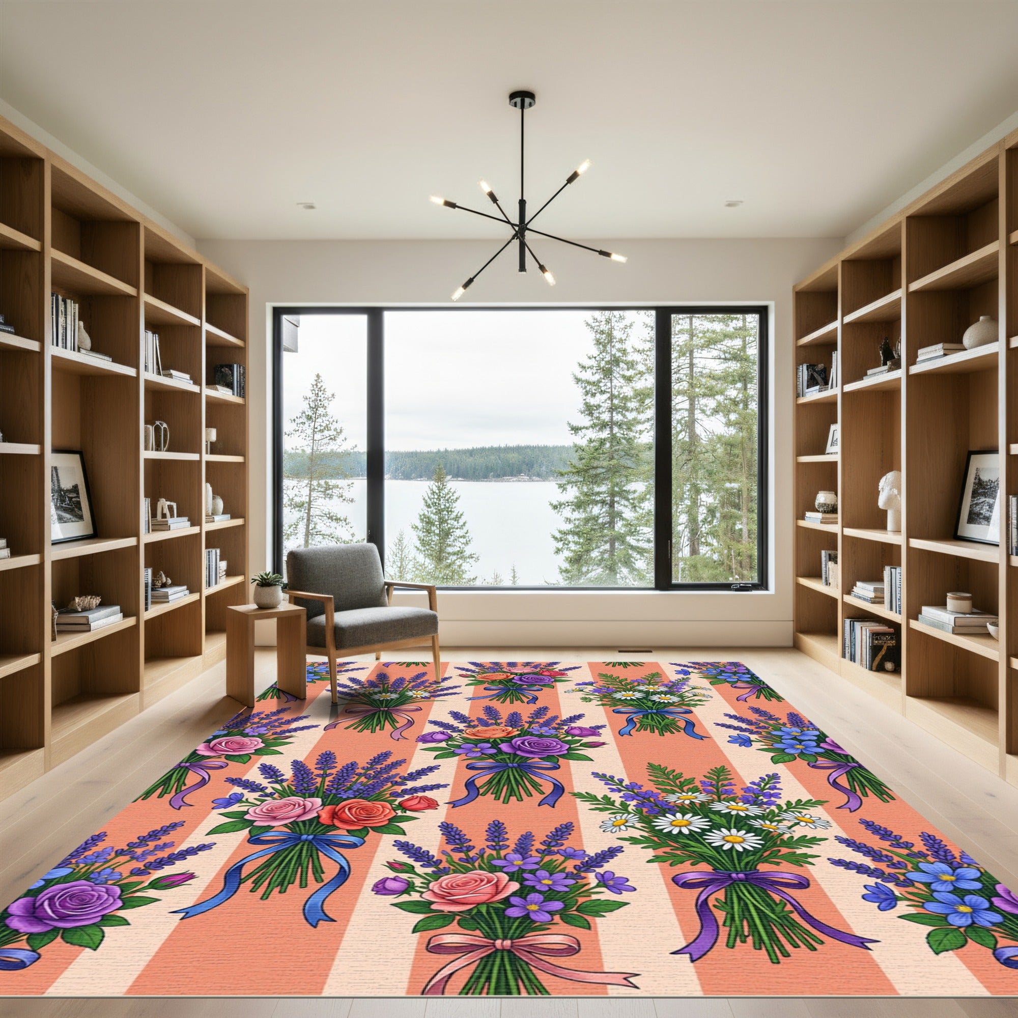 Lavender Rose Daisy Garden Striped Rug