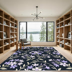 Elegant Lavender Floral Midnight Meadow Rug