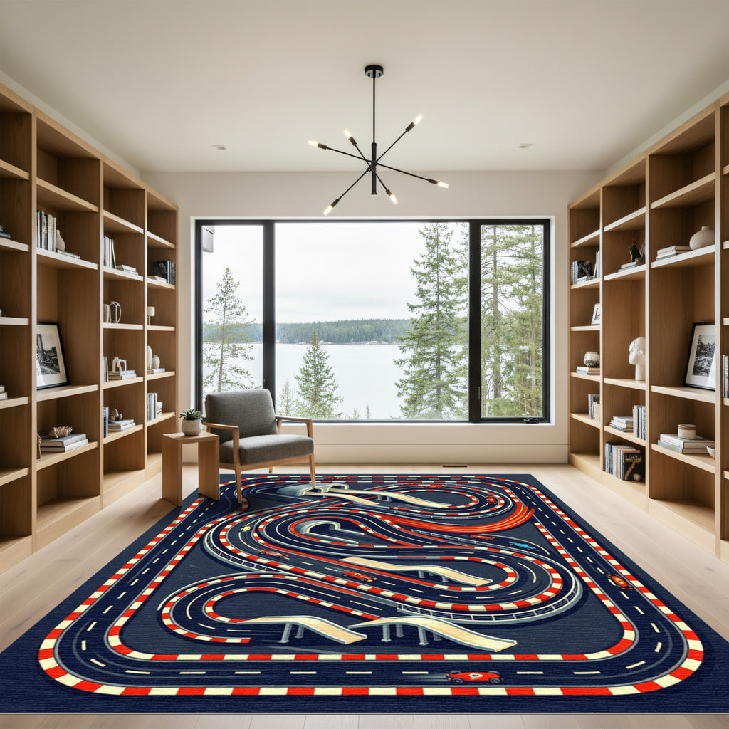 Retro Racing Track Circuit Graphic Rug
