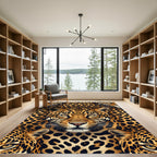 Golden Leopard Face Geometric Texture Rug