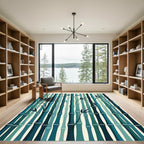 Teal Blues Vertical Bamboo Forest Rug
