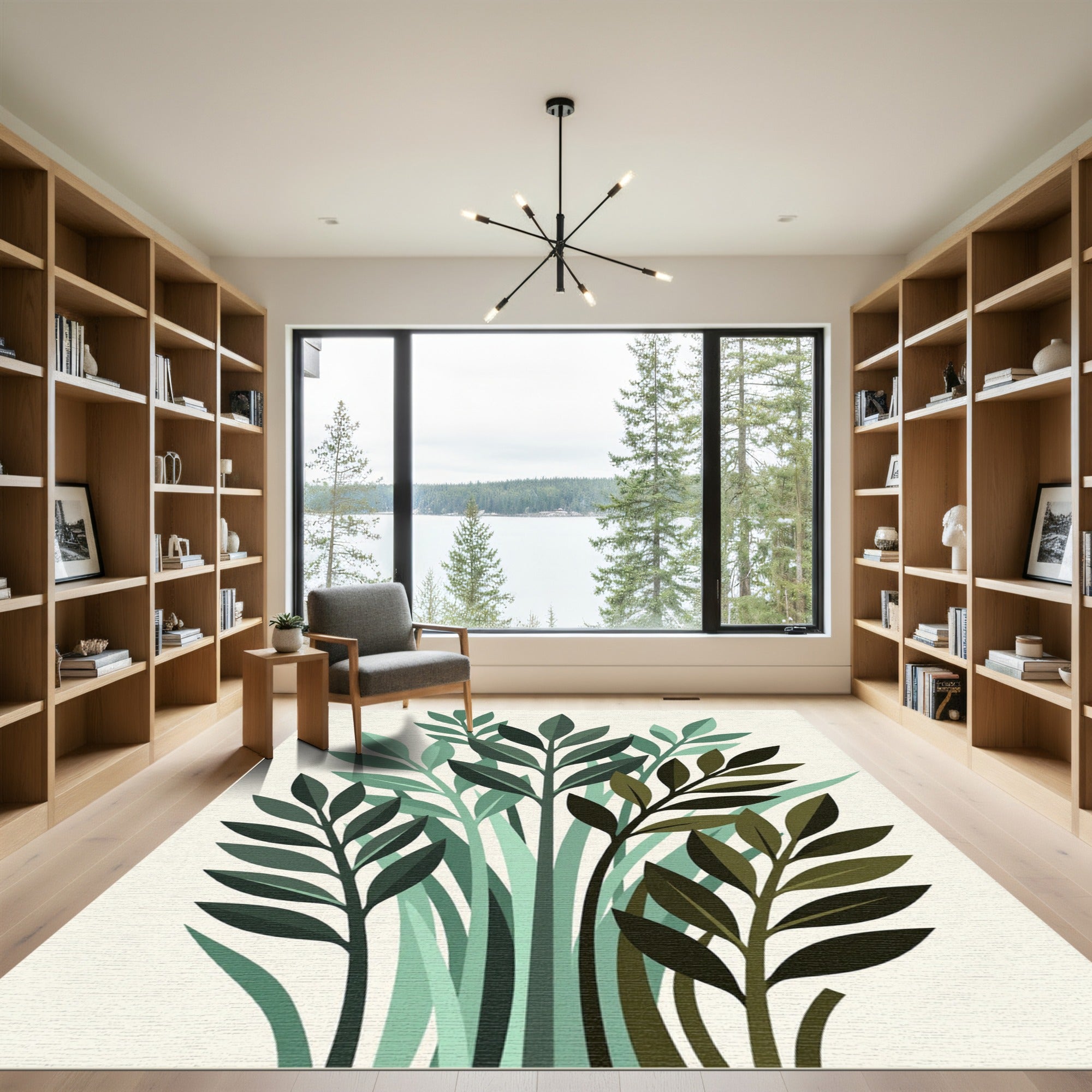 Verdant Forest Leaf Arrangement Rug