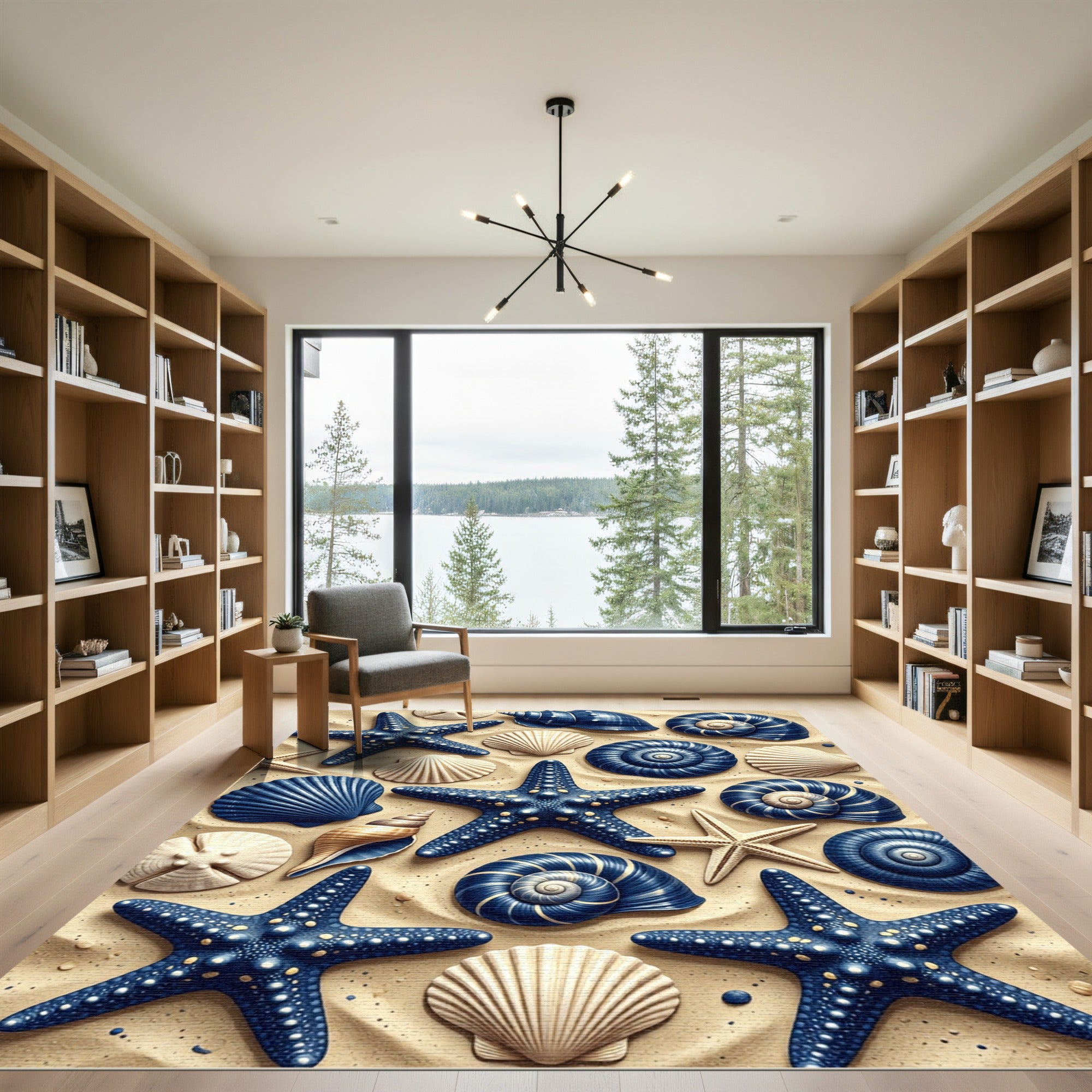 Nautical Blue Starfish Shell Collection Rug