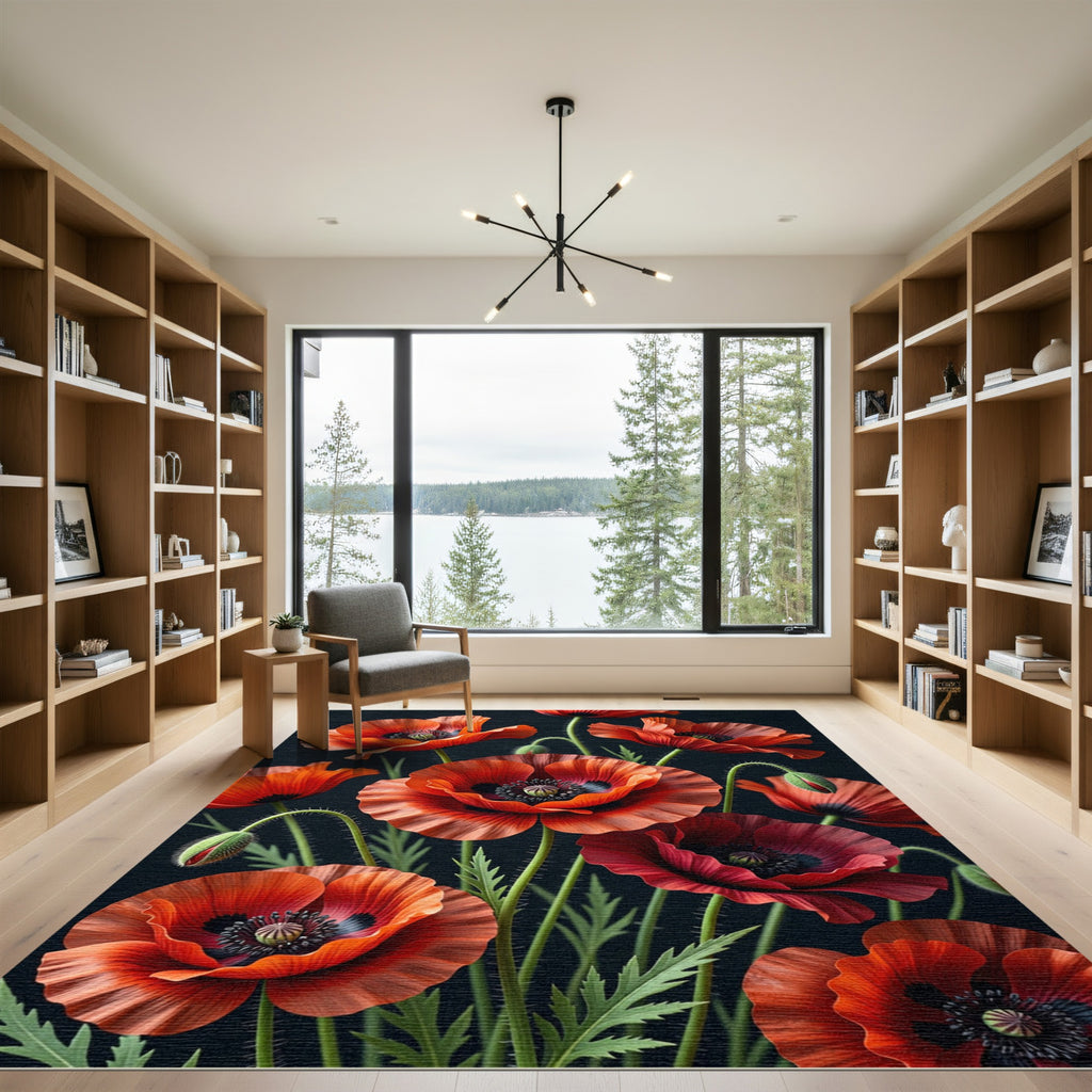 Vibrant Scarlet Poppy Botanical Rug