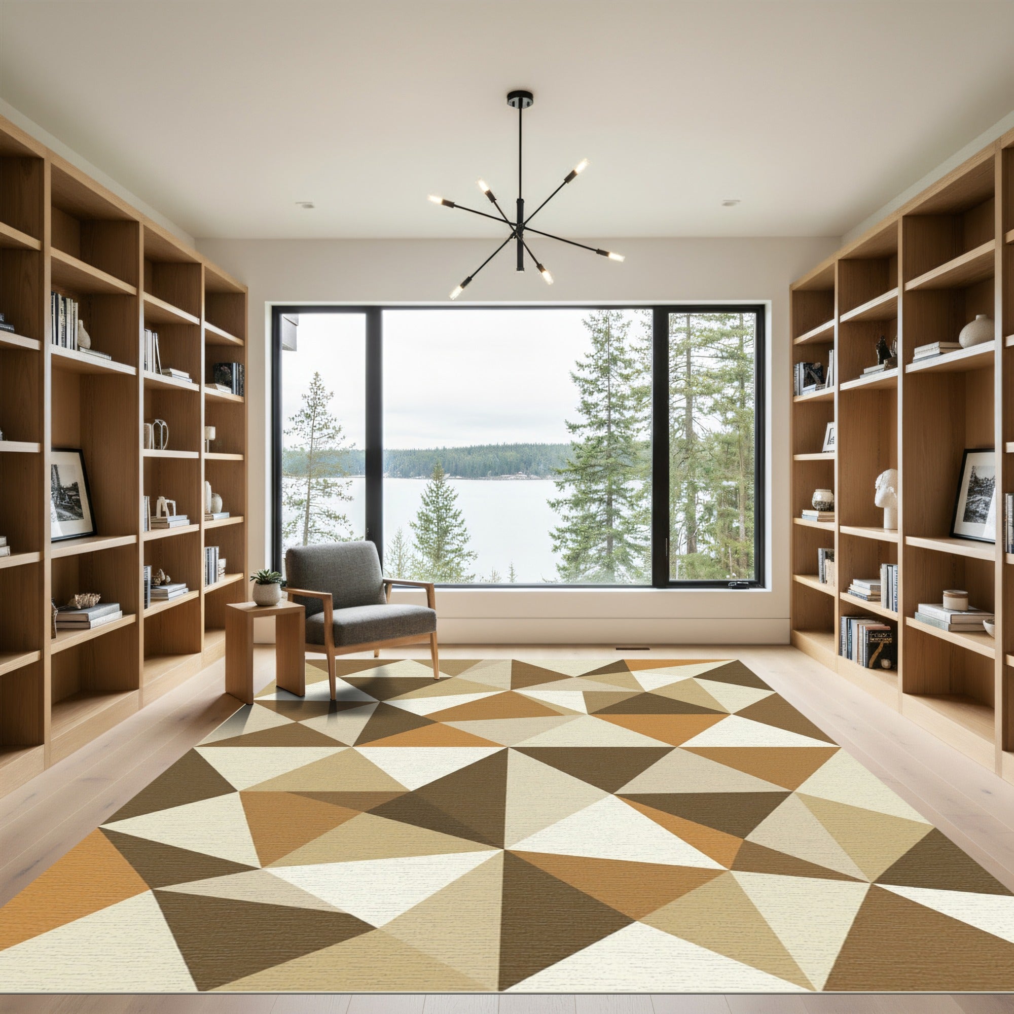 Earthy Tonal Geometric Triangle Composition Rug