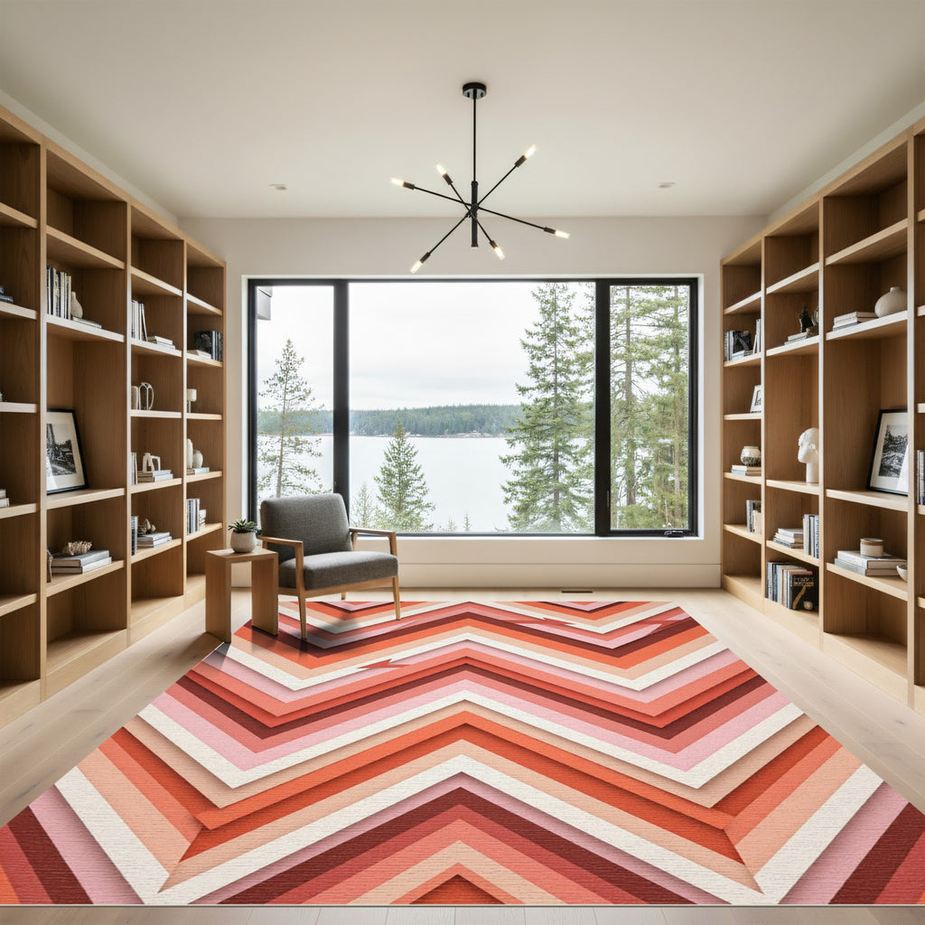 Terra Cotta Pink Chevron Layers Rug