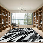 Monochrome Lightning Bolt Geometric Abstract Rug