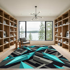 Cyan Geometric Abstract 3D Sharp Angular Rug