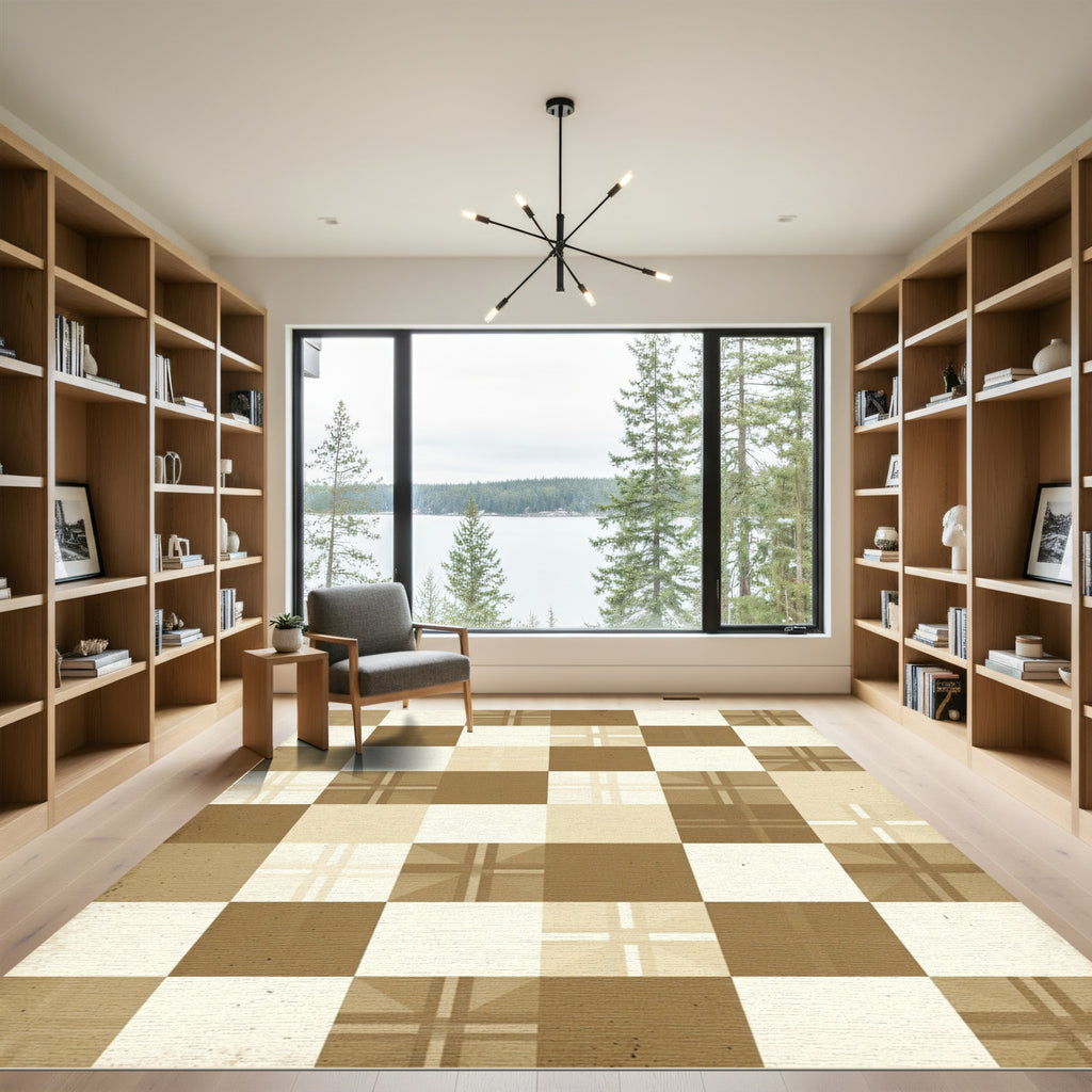Neutral Tonal Plaid Checkered Geometric Rug