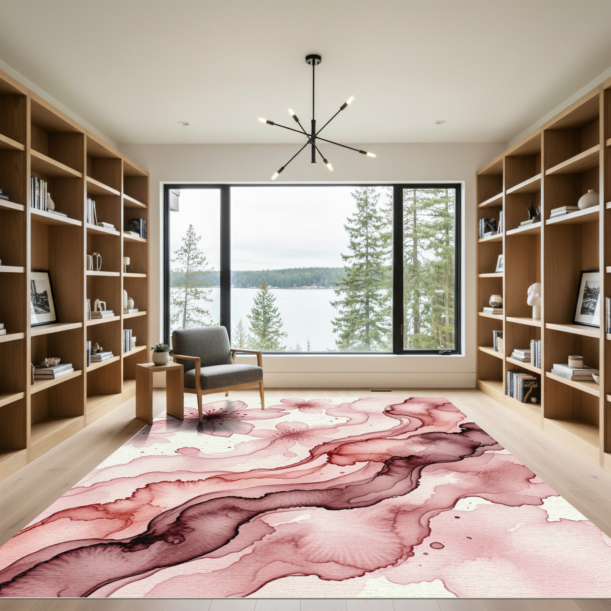 Ethereal Pink Cherry Blossom Watercolor Flow Rug