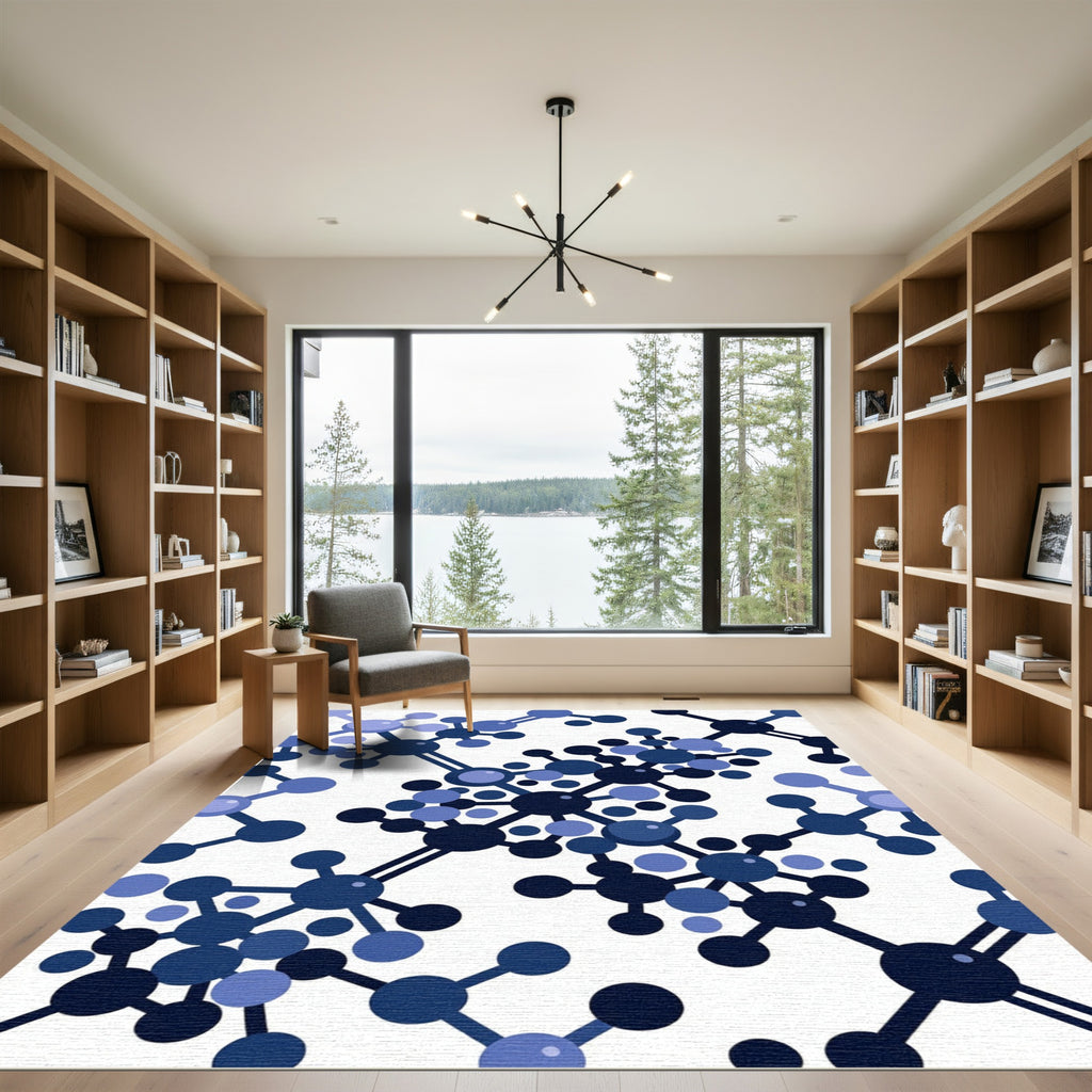 Navy Blue Atomic Structure Pattern Rug