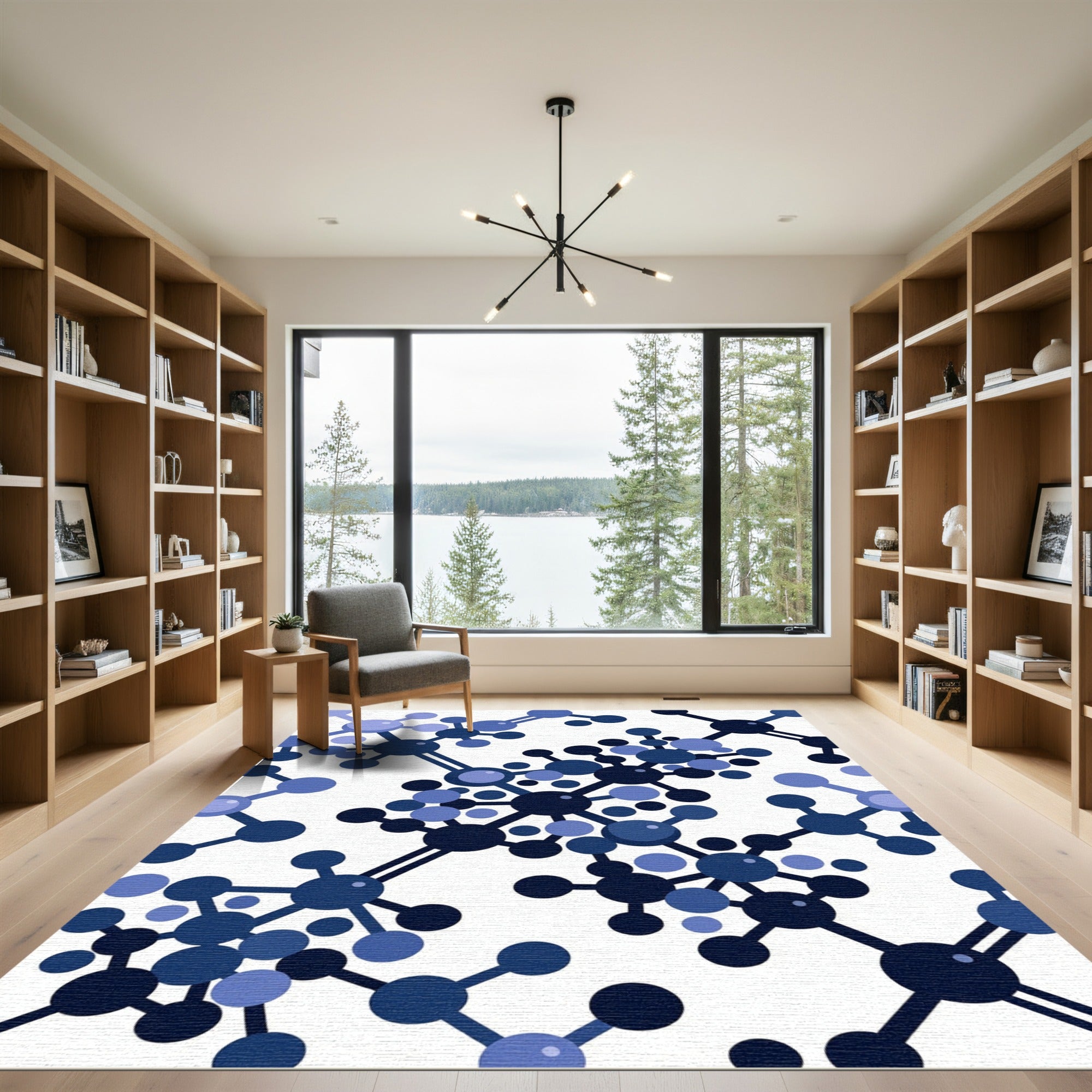 Navy Blue Atomic Structure Pattern Rug