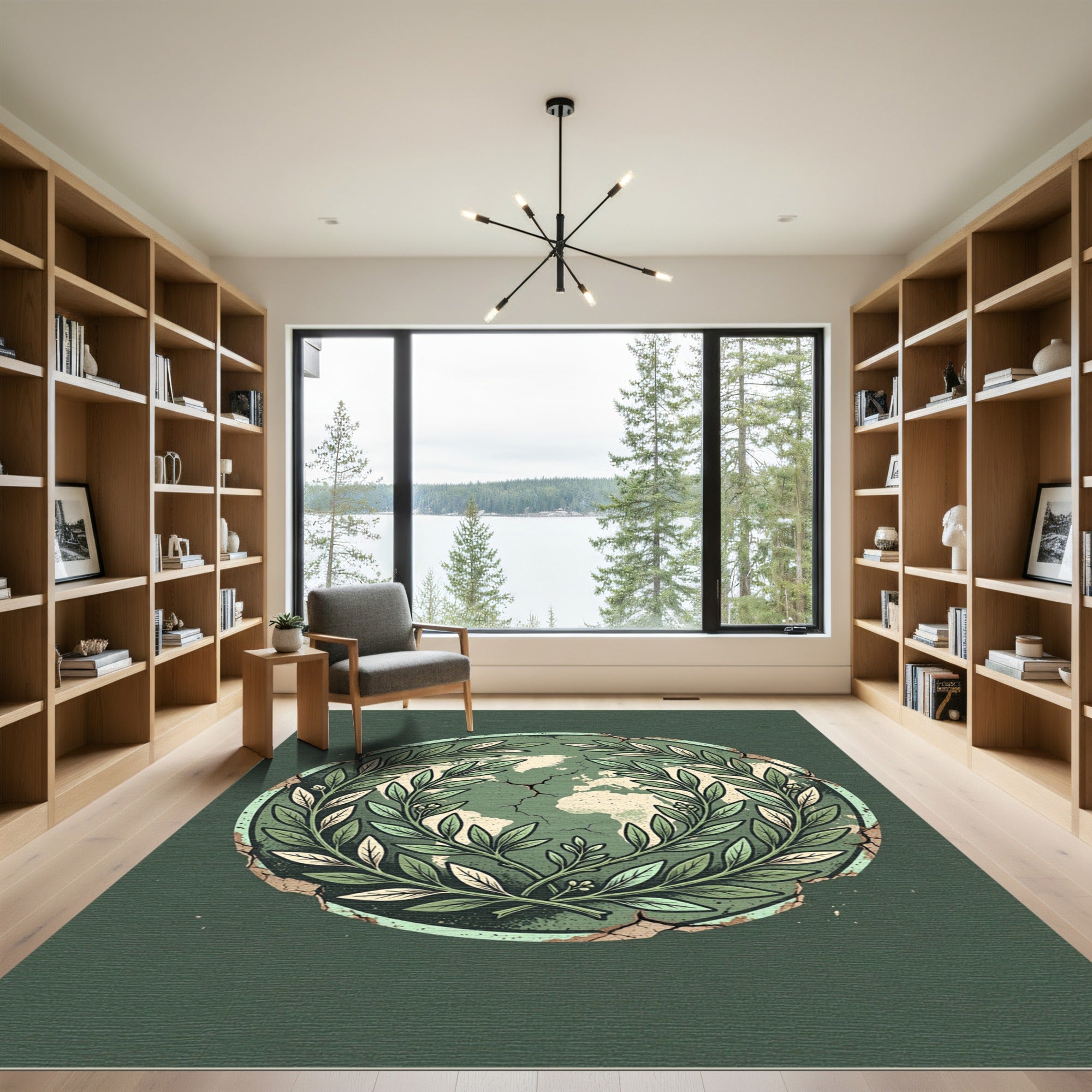 Distressed Sage World Laurel Emblem Rug