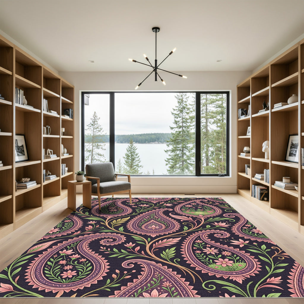 Elegant Paisley Botanical Plum Floral Area Rug