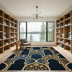 Elegant Gold Arch Royal Blue Tapestry Rug