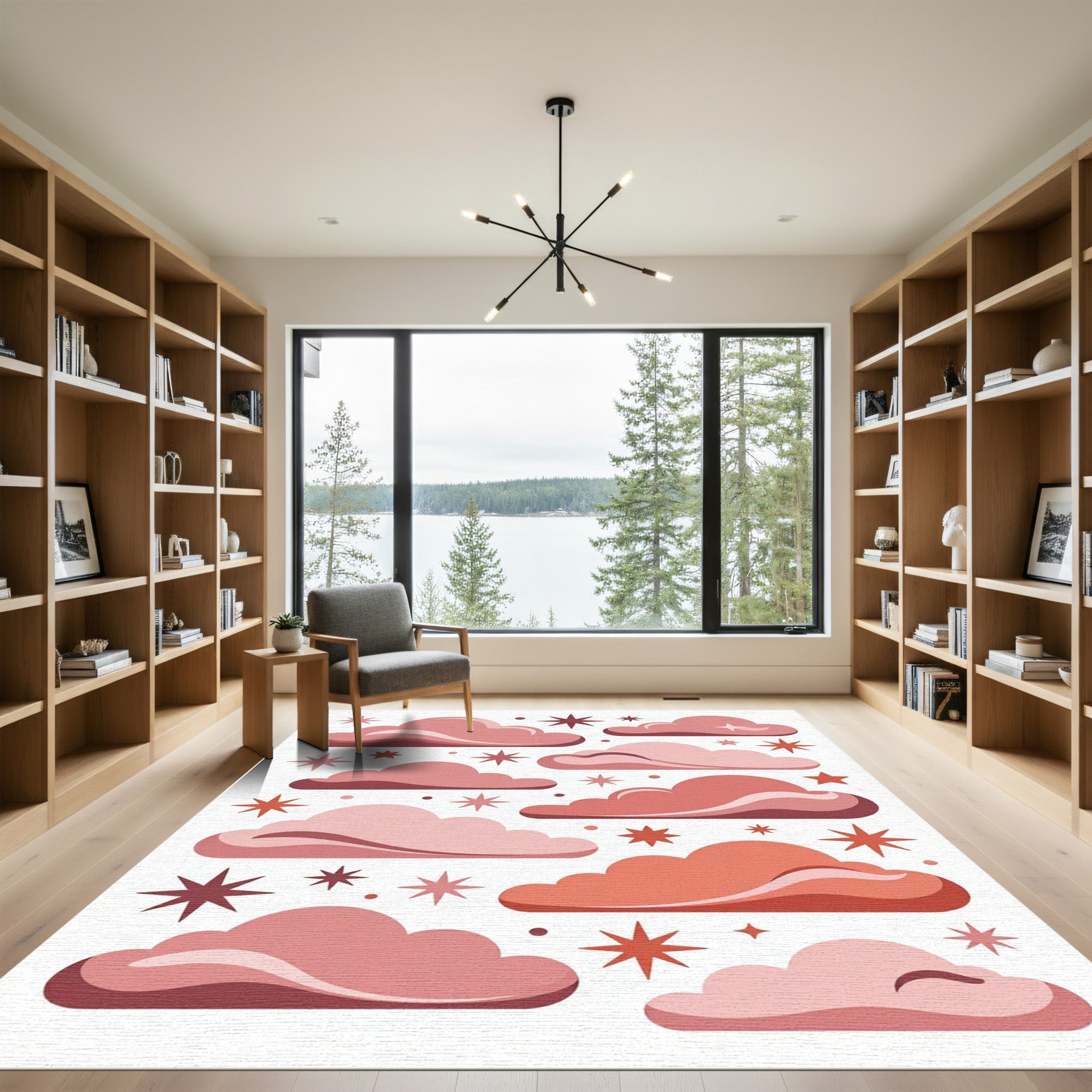 Whimsical Dusty Rose Cloudy Cosmic Sky Rug