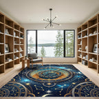 Celestial Gold Astrological Starry Navy Map Rug