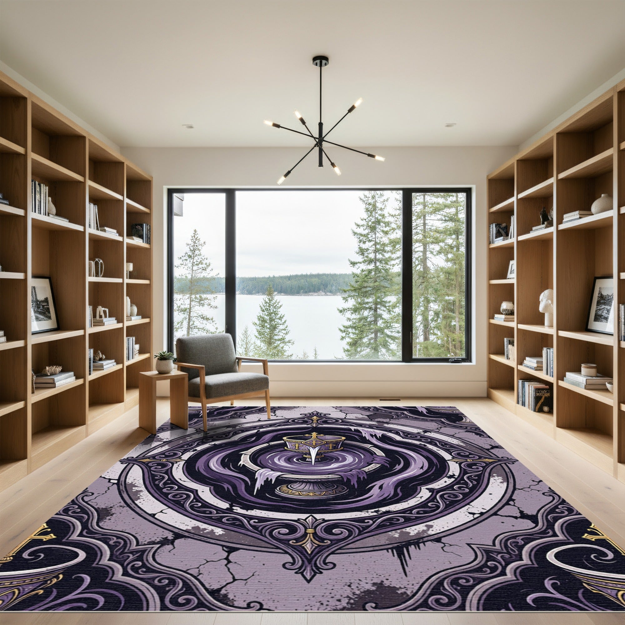 Ornate Purple Chalice Mandala Rug