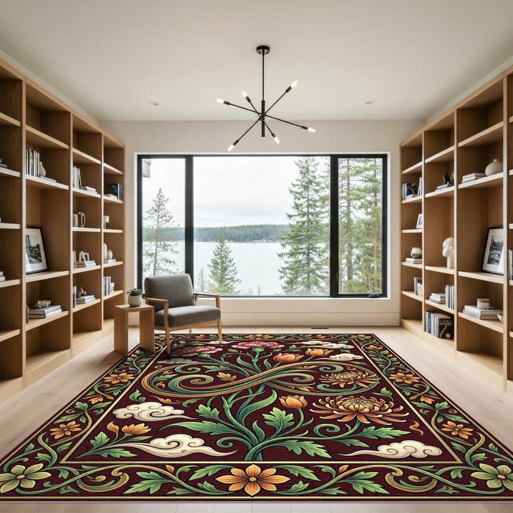 Crimson floral tapestry infinity Rug