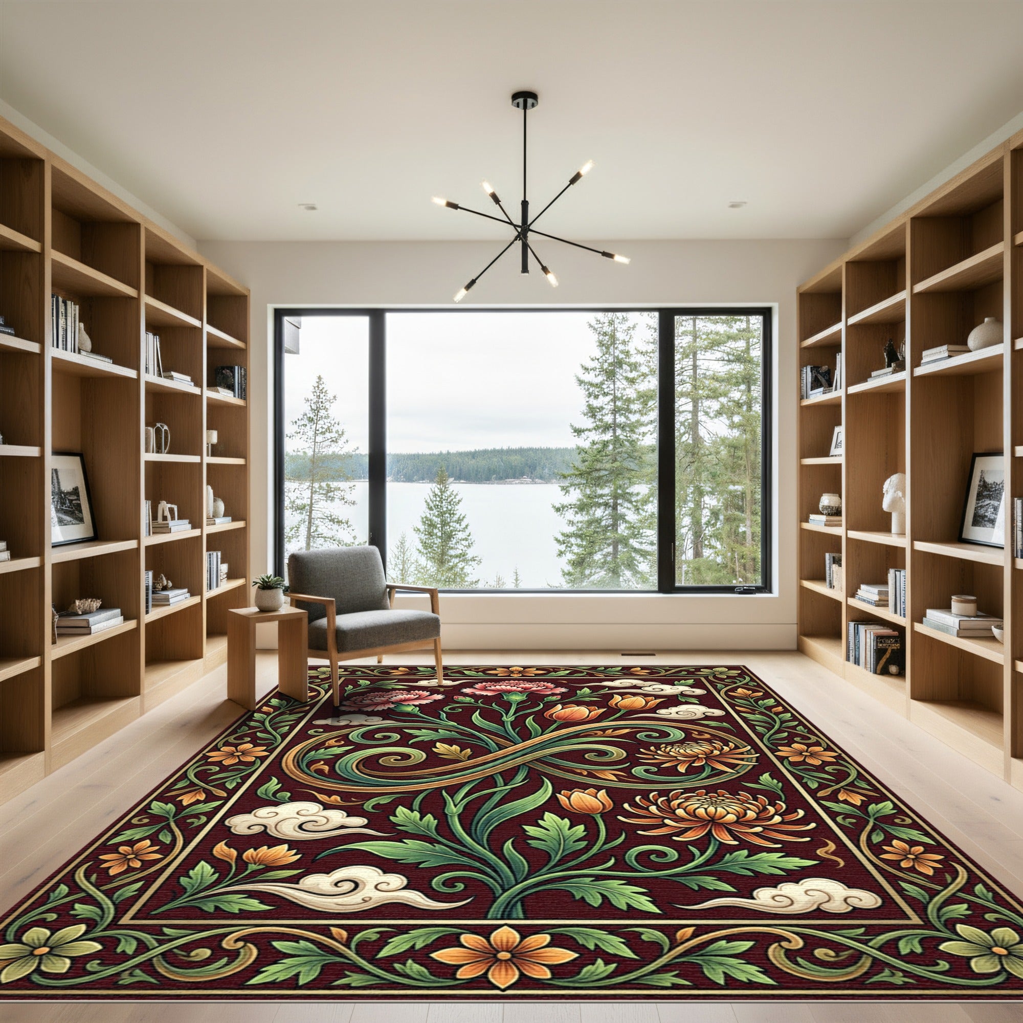 Crimson floral tapestry infinity Rug