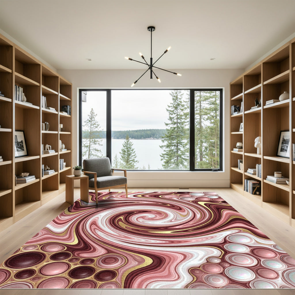 Rose Gold Swirl Marble Bubbles Rug