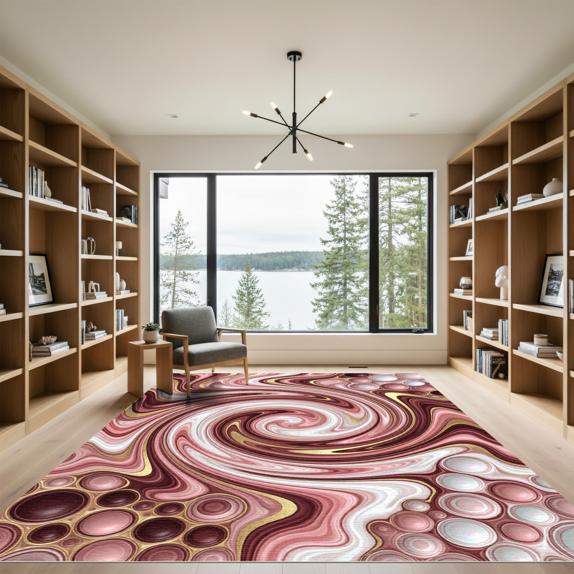 Rose Gold Swirl Marble Bubbles Rug