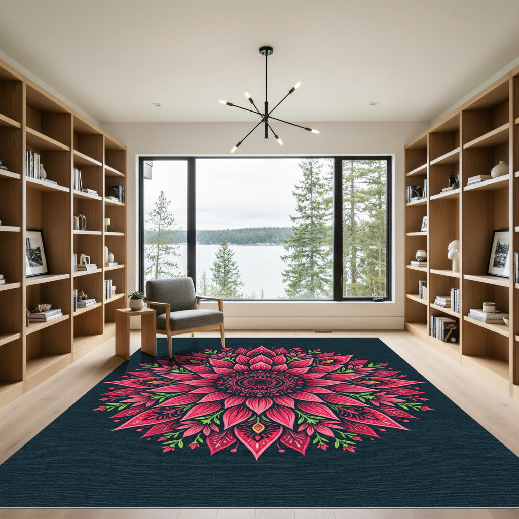 Vibrant Pink Mandala Floral Emblem Rug