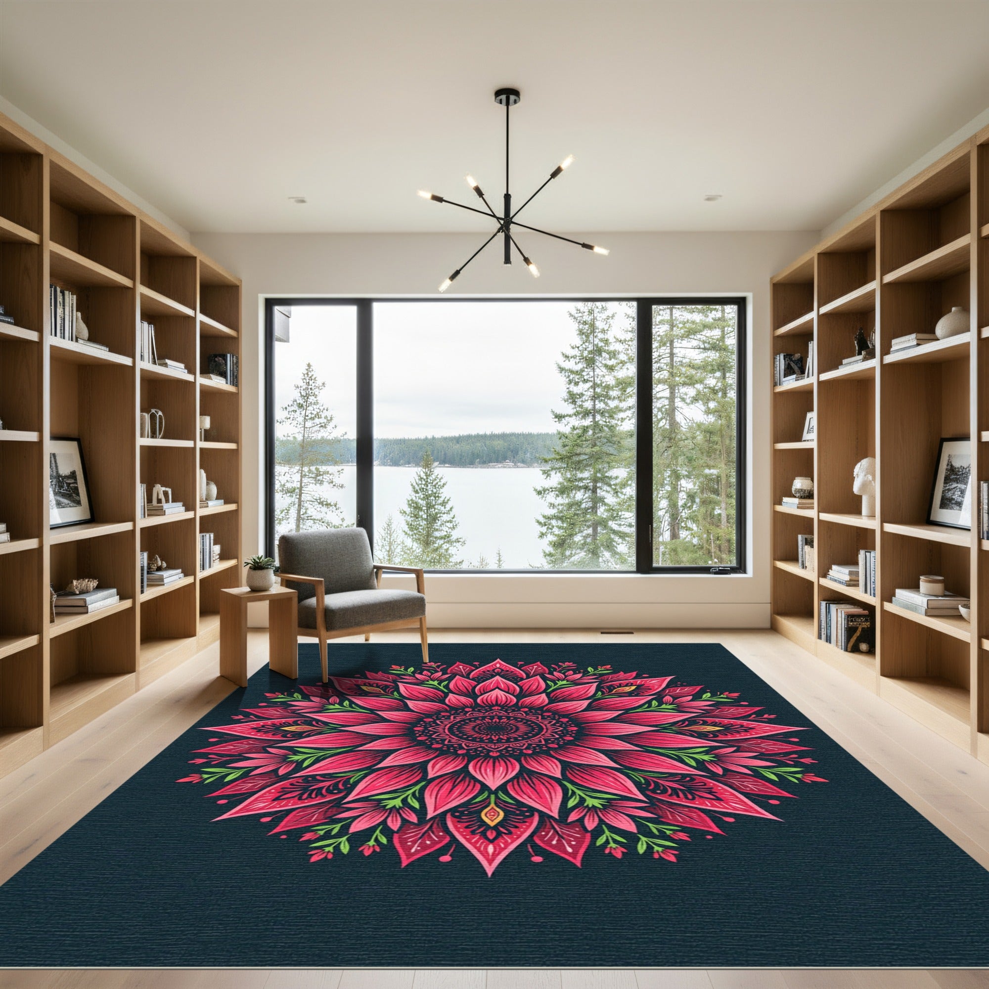 Vibrant Pink Mandala Floral Emblem Rug