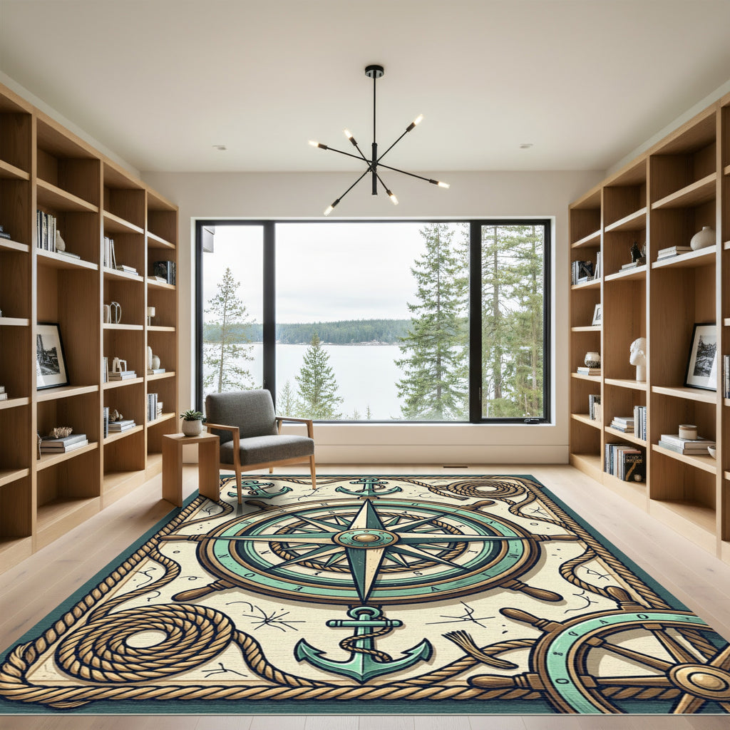 Nautical Compass Anchor Marine Rope Art Rug