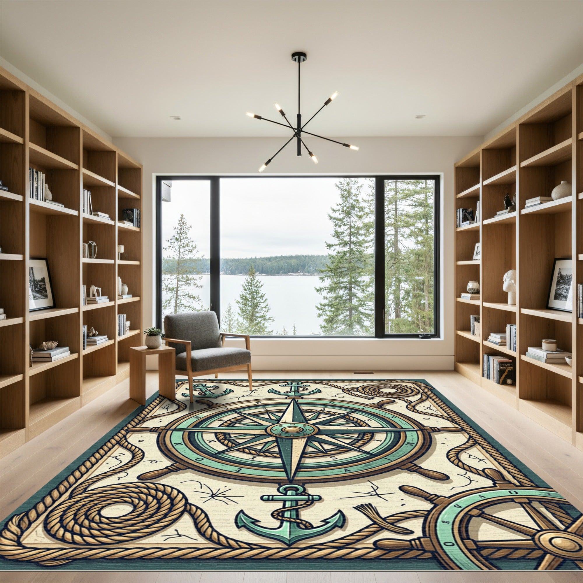 Nautical Compass Anchor Marine Rope Art Rug