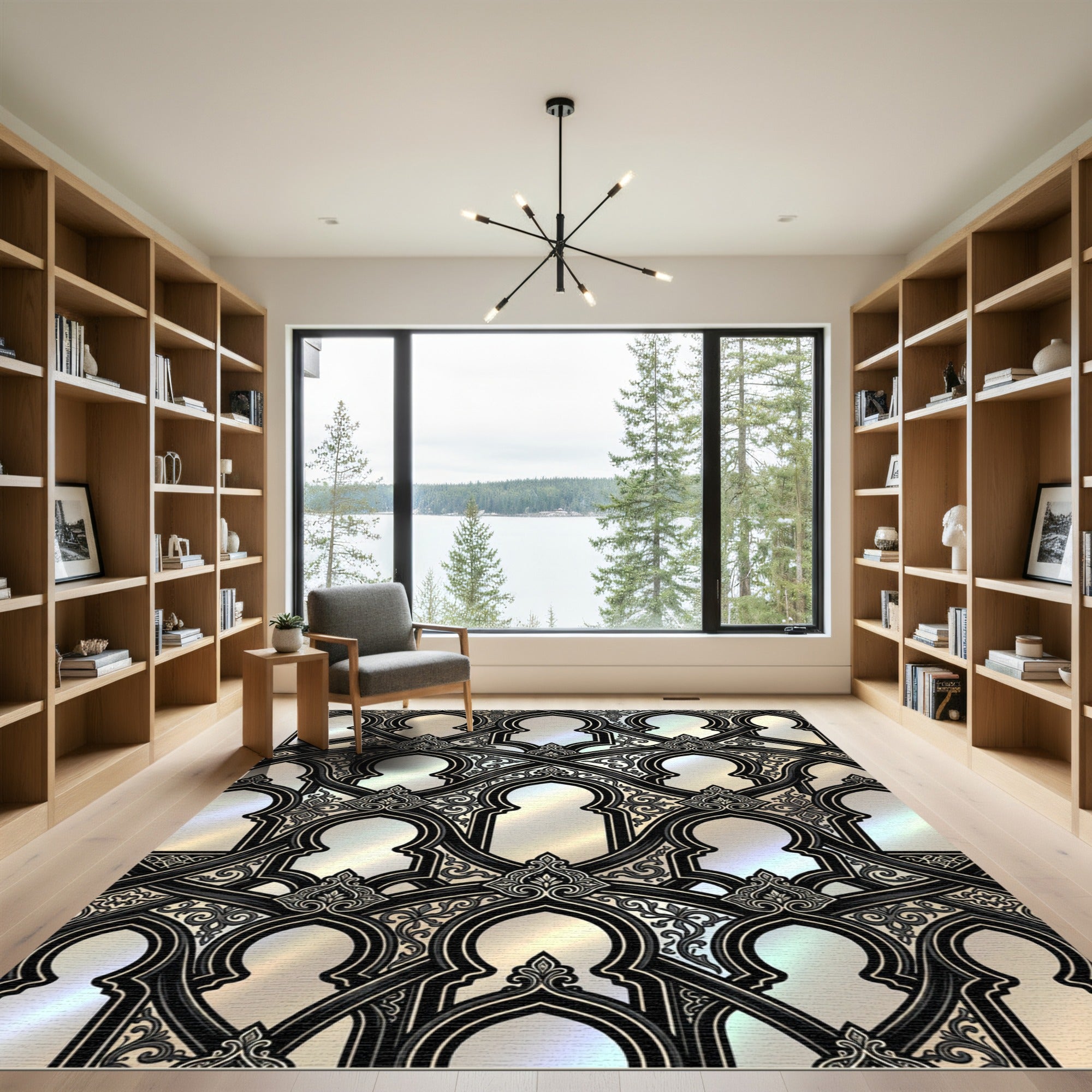 Elegant Black Silver Arched Trellis Rug