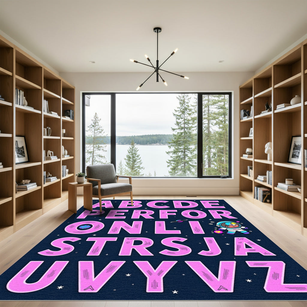 Pink Space Alphabet Astronaut Rug