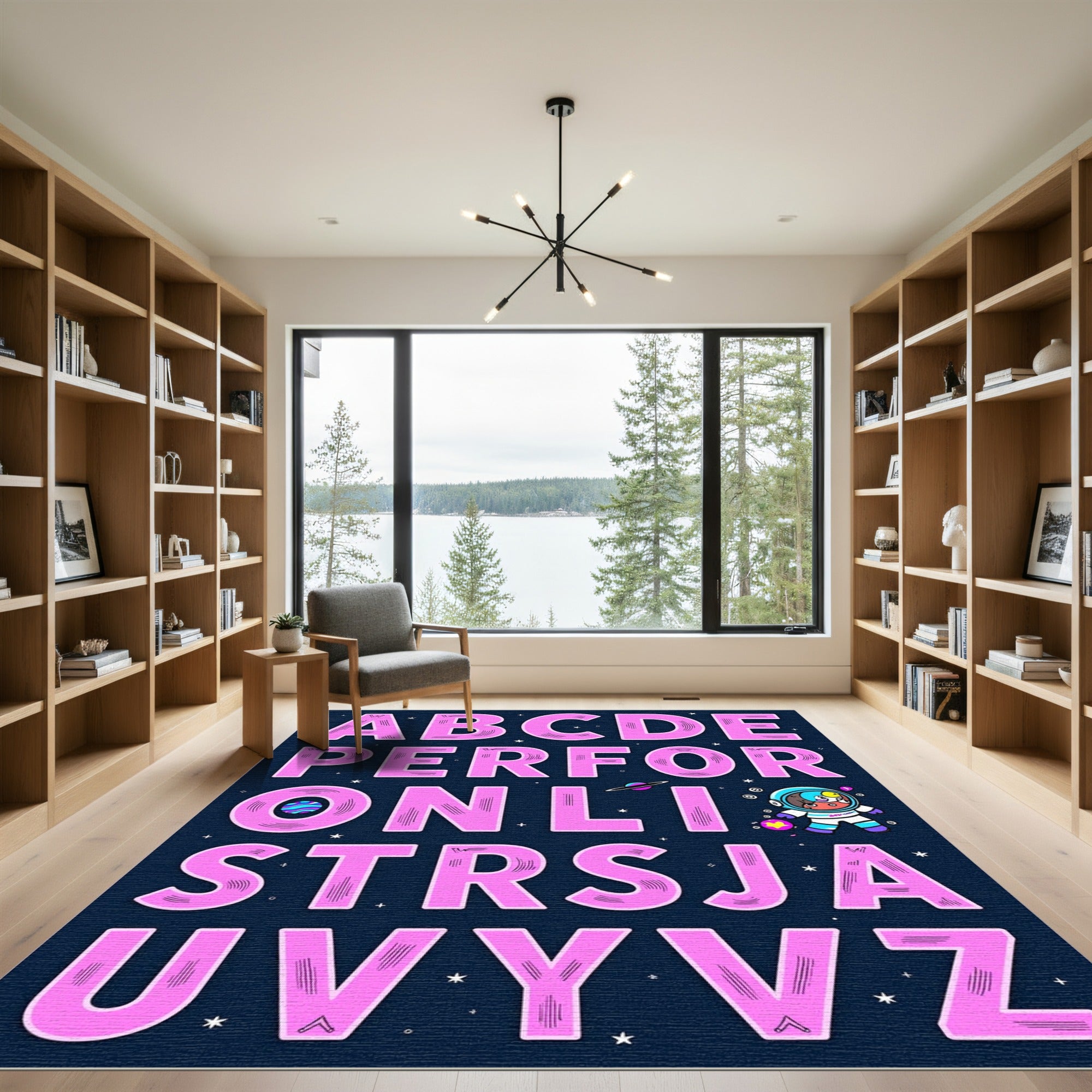 Pink Space Alphabet Astronaut Rug
