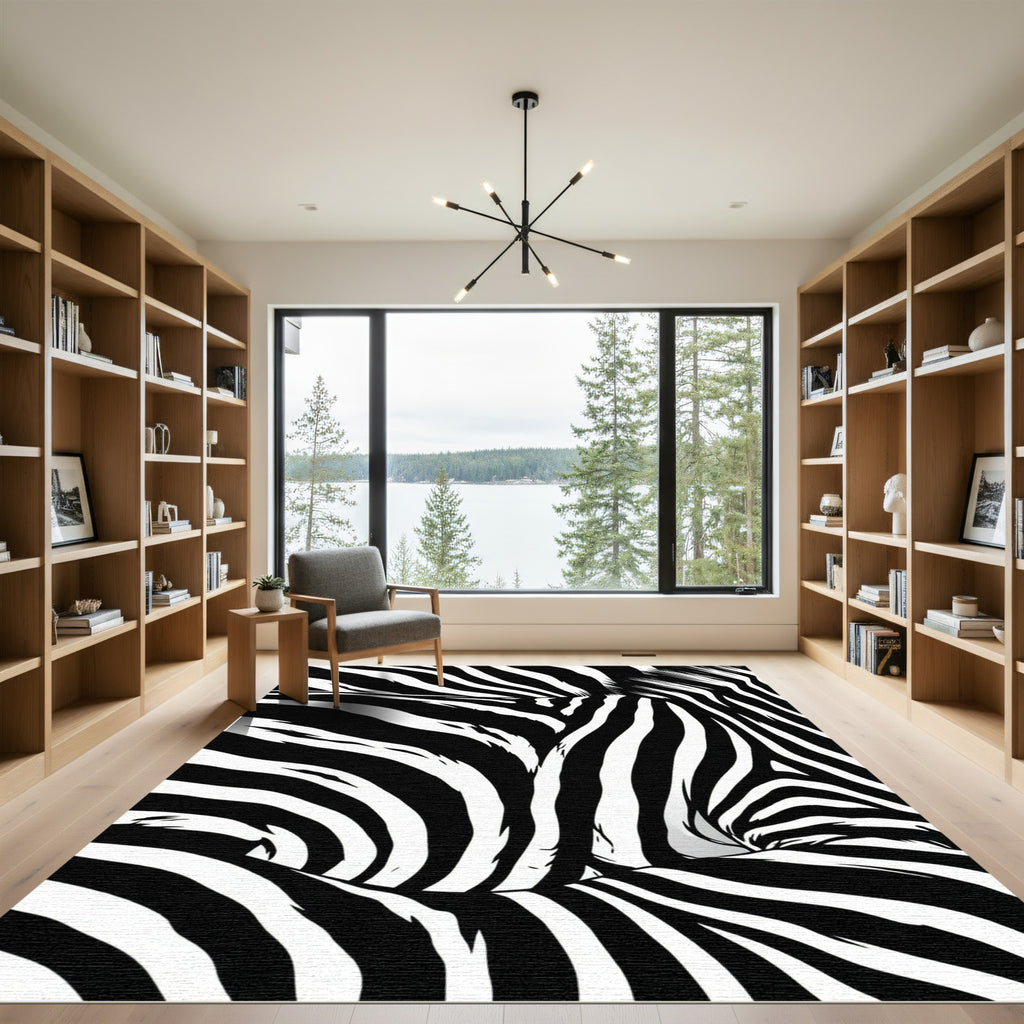 Bold Black and White Zebra Vortex Rug