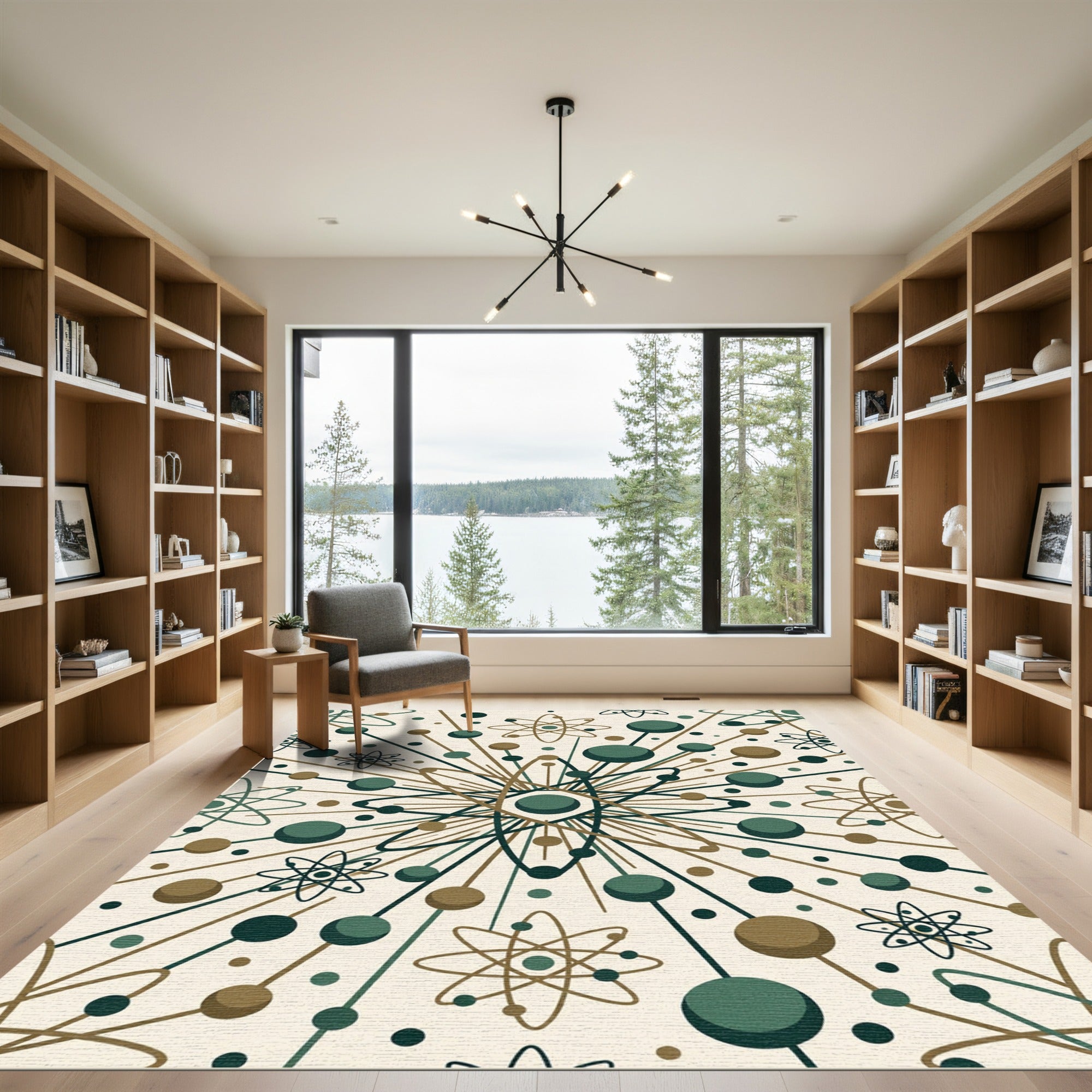 Atomic Midcentury Olive and Gold Burst Rug