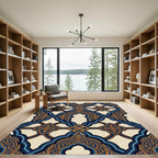 Elegant Blue and Amber Arched Lattice Rug