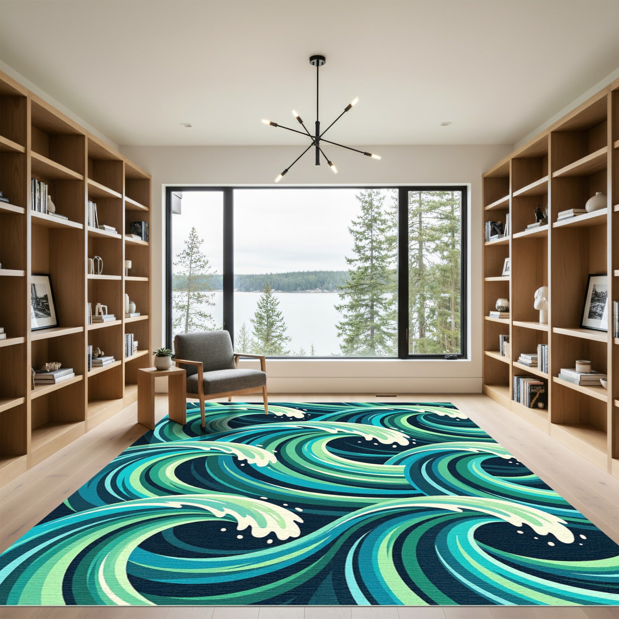 Dynamic Teal Green Ocean Waves Rug